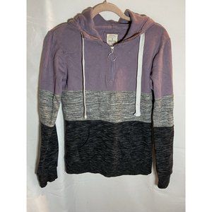 Esstive‎ Sweater Womens XS Purple Gray Black Soft Fleece Zip Pullover Hooded.